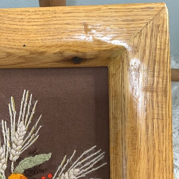 Cottagecore Handmade Wooden Framed Flowers In Pitcher Crewel Embroidery Wall Art - Picture 8 of 17